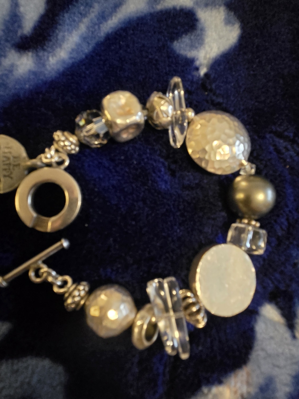 925 Sterling Silver-Accent Pearl & Crystal Charm Bracelet - White and Silver